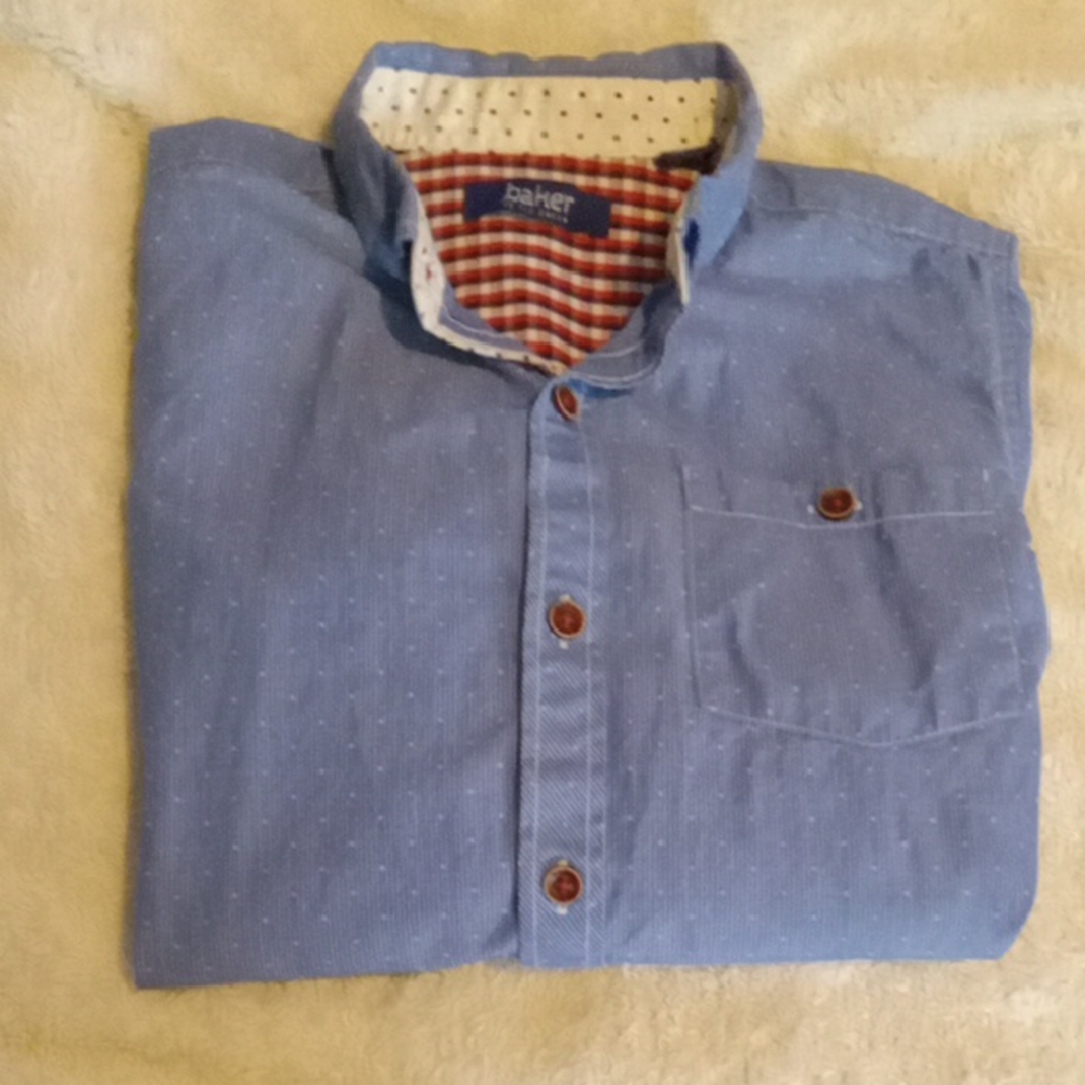 Bakers Blue Casual Button Down Shirt with Patterned Collar